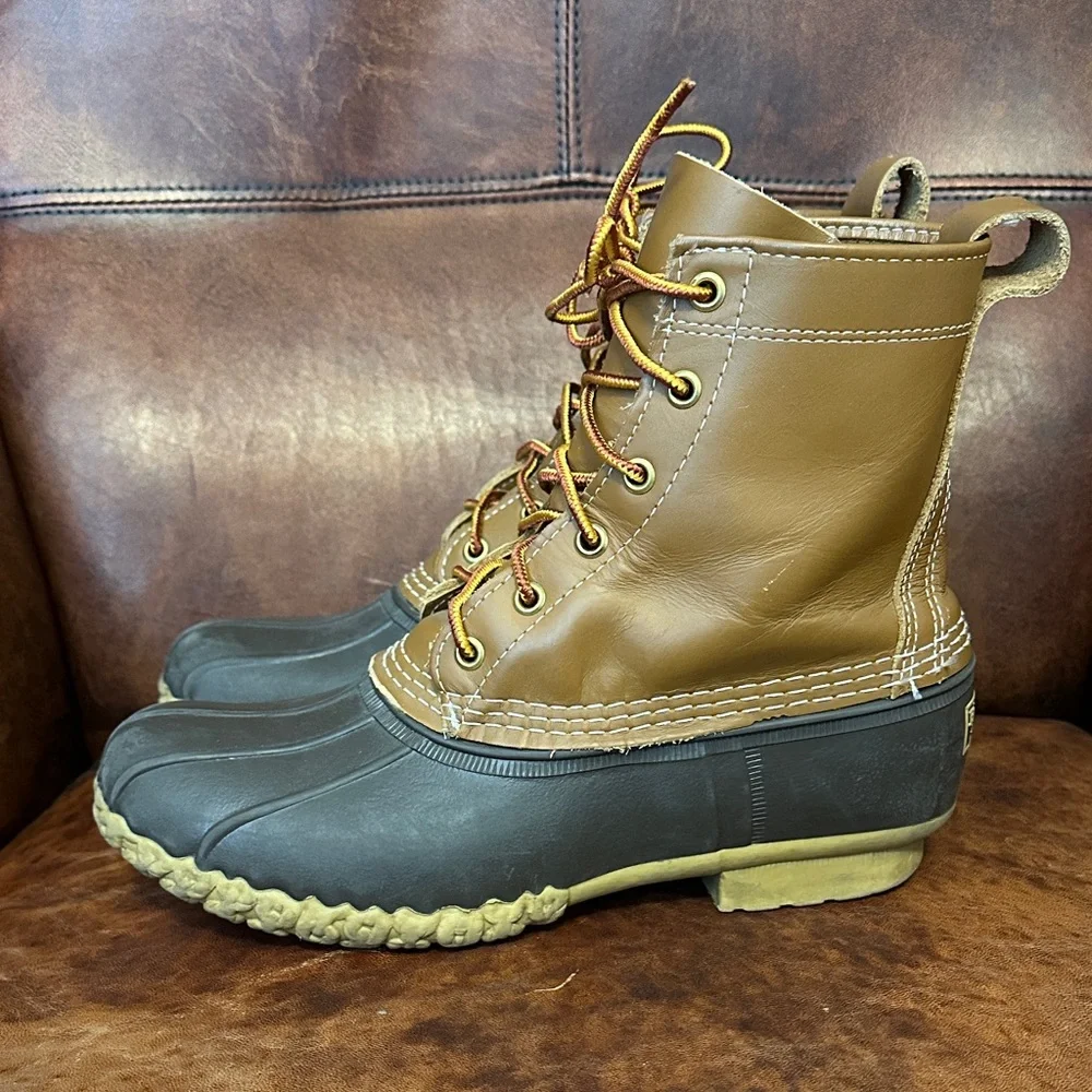 L.L. Bean 8” Lace-up Tan Leather Waterproof Duck Boots Men’s 8 Made in USA